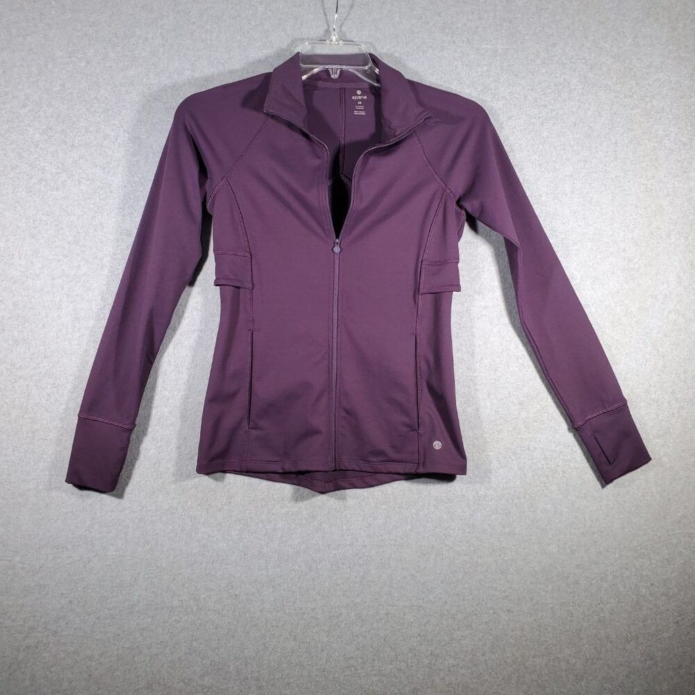 Apana Womens XS Full Zip Athletic Jacket Purple Thumbholes Yoga Running Track